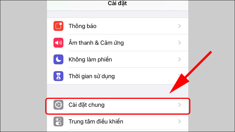 Vào Cài đặt chung để thiết lập Tắt máy